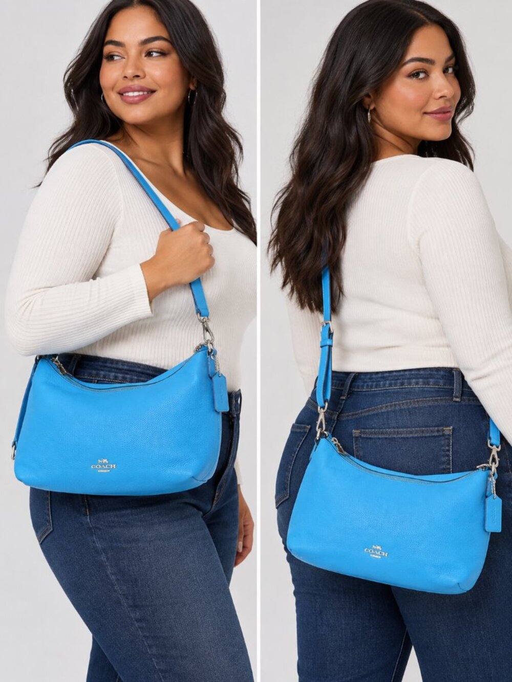 Coach Bright Blue Pebbled Leather Convertible Shoulder Crossbody Bag